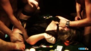 A csintalan barna cicababa dupla behatolást élvez pókerasztalon négyszemközt