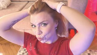 Óriási spriccelés önti el a dögös vörös tini ártatlan arcát